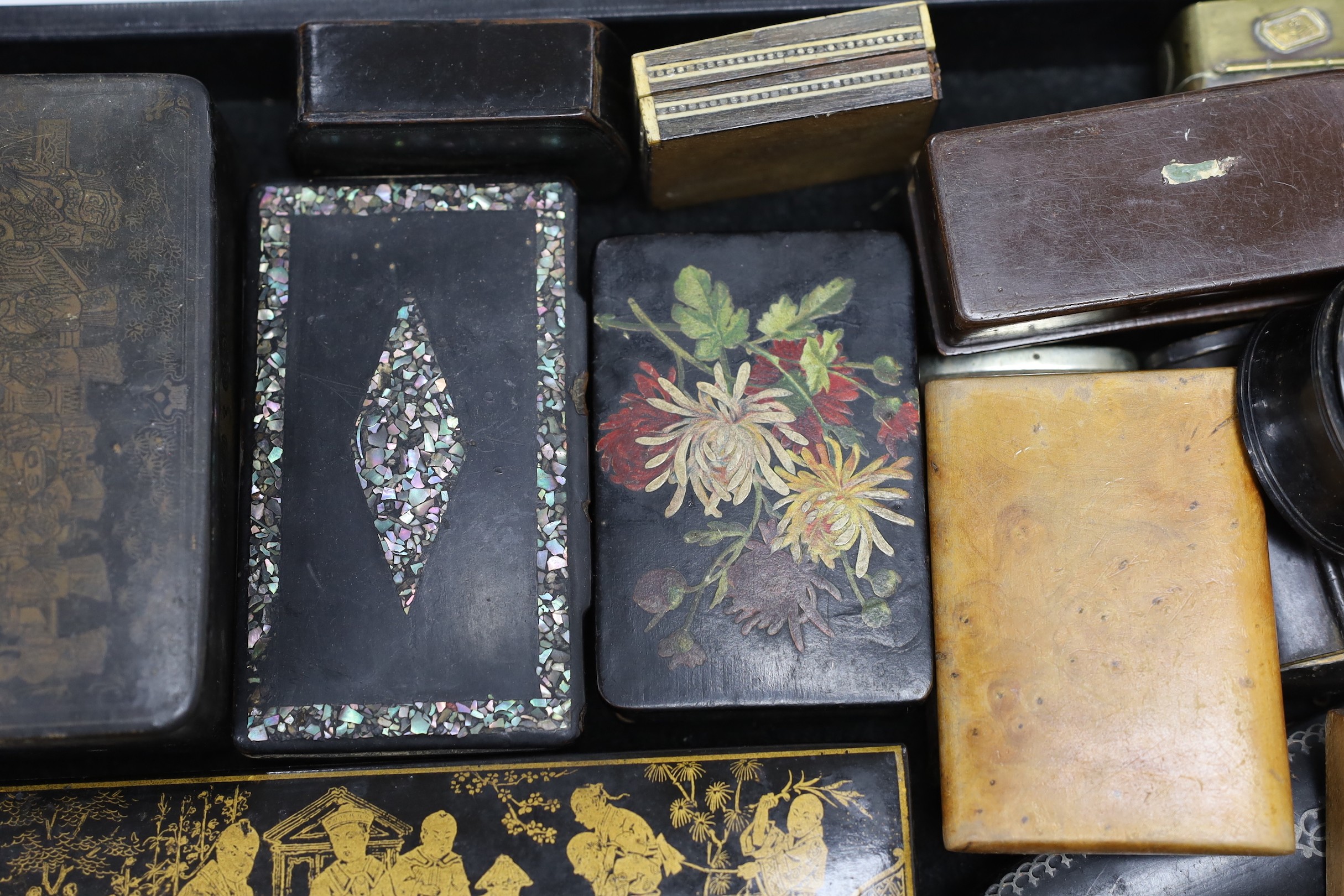 A collection of Victorian snuff and tobacco boxes